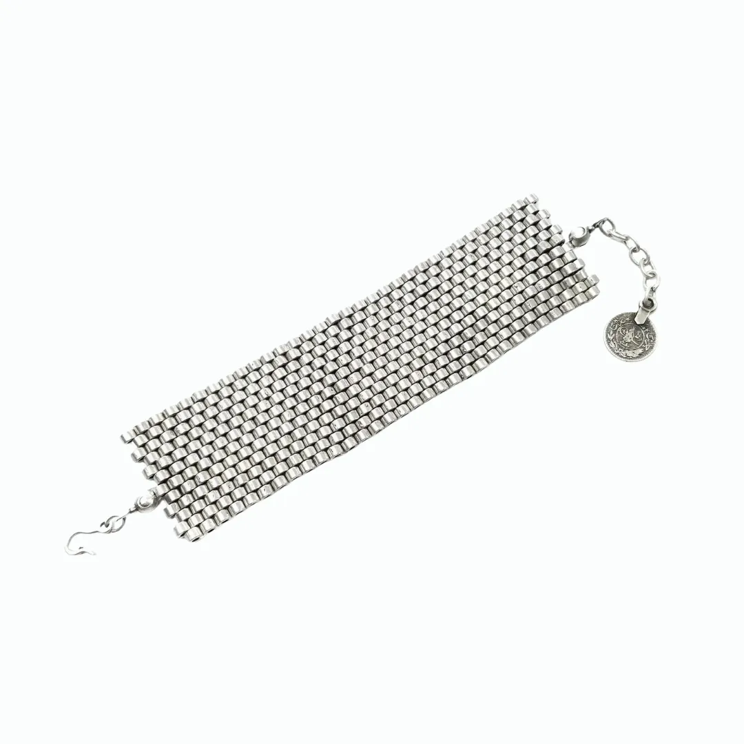 Antique Silver Pewter Flat Weave Bracelet