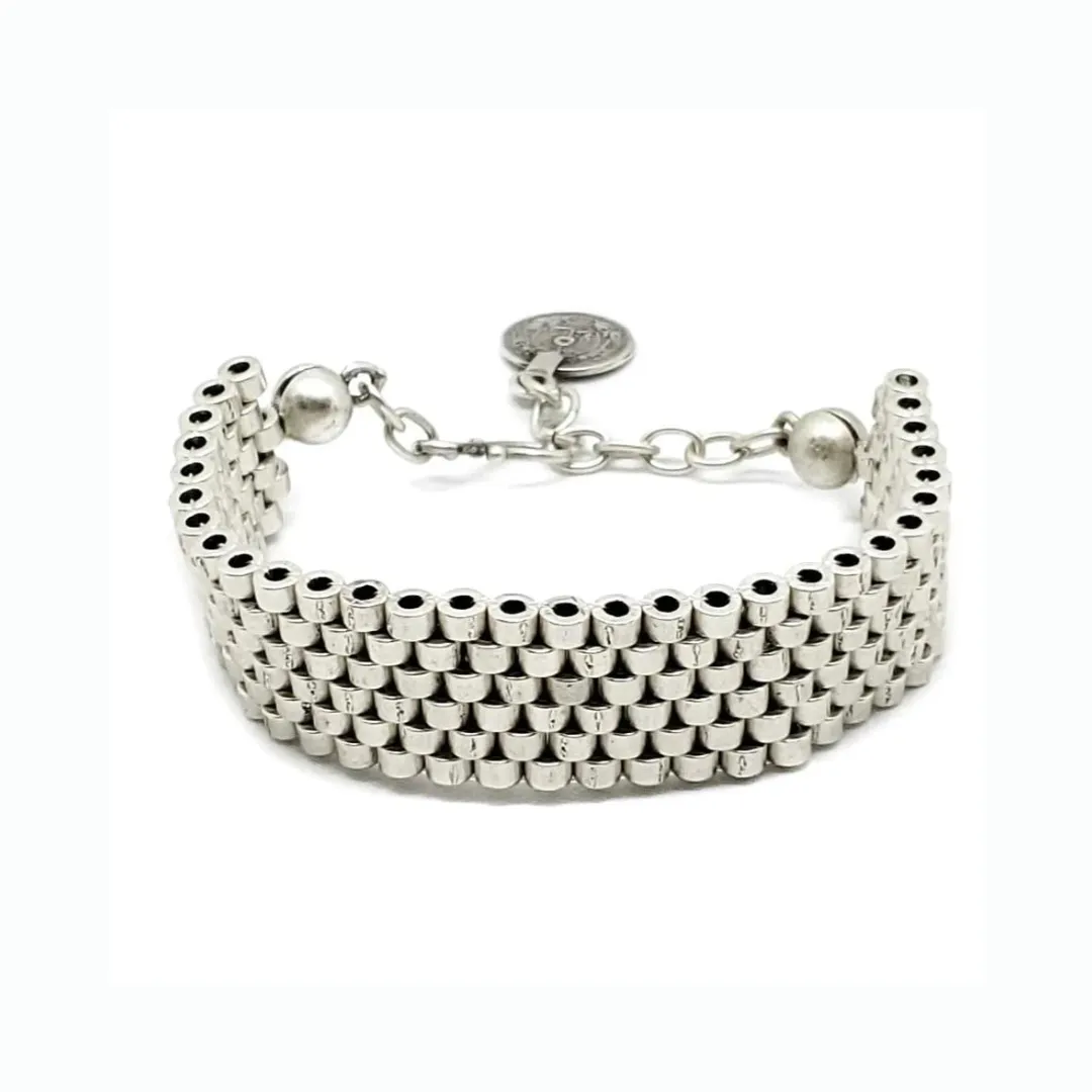 Antique Silver Pewter Flat Weave Bracelet