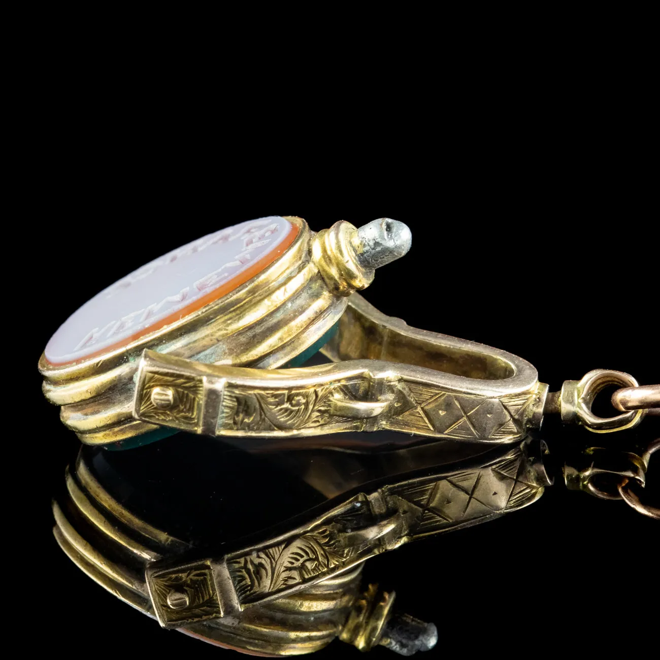 Antique Victorian Curb Charm Bracelet 9ct Gold With Seven Agate Fobs