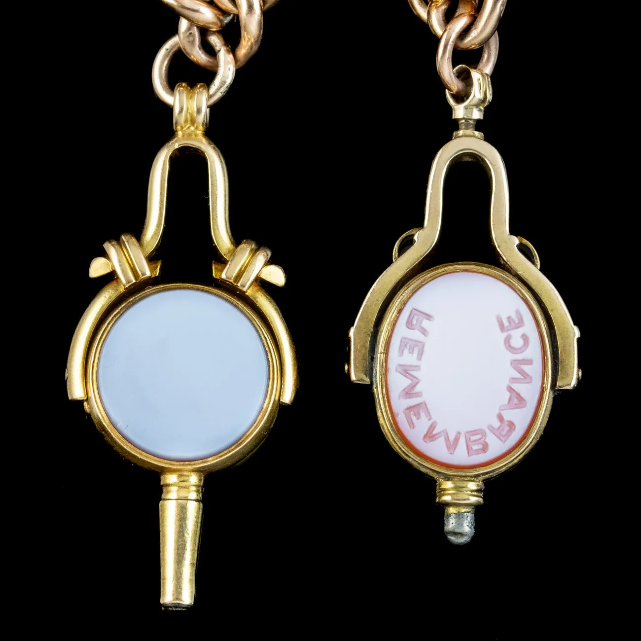 Antique Victorian Curb Charm Bracelet 9ct Gold With Seven Agate Fobs