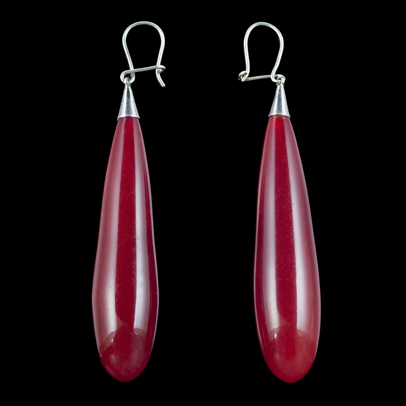 Antique Victorian Red Amber Drop Earrings Silver Wires
