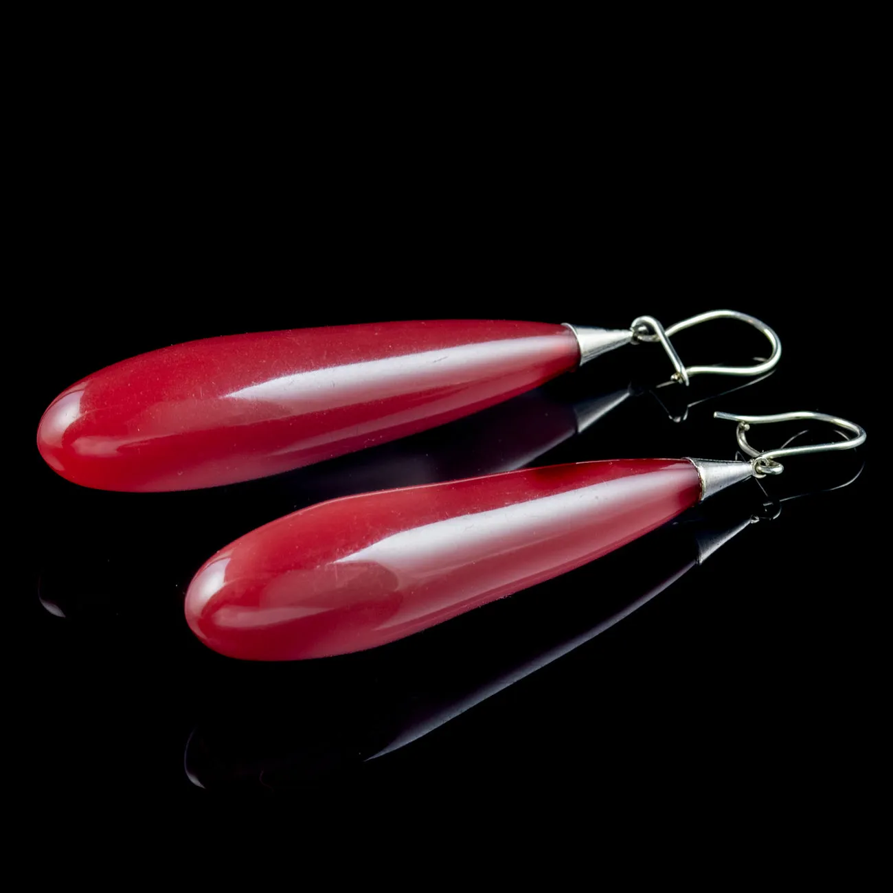 Antique Victorian Red Amber Drop Earrings Silver Wires