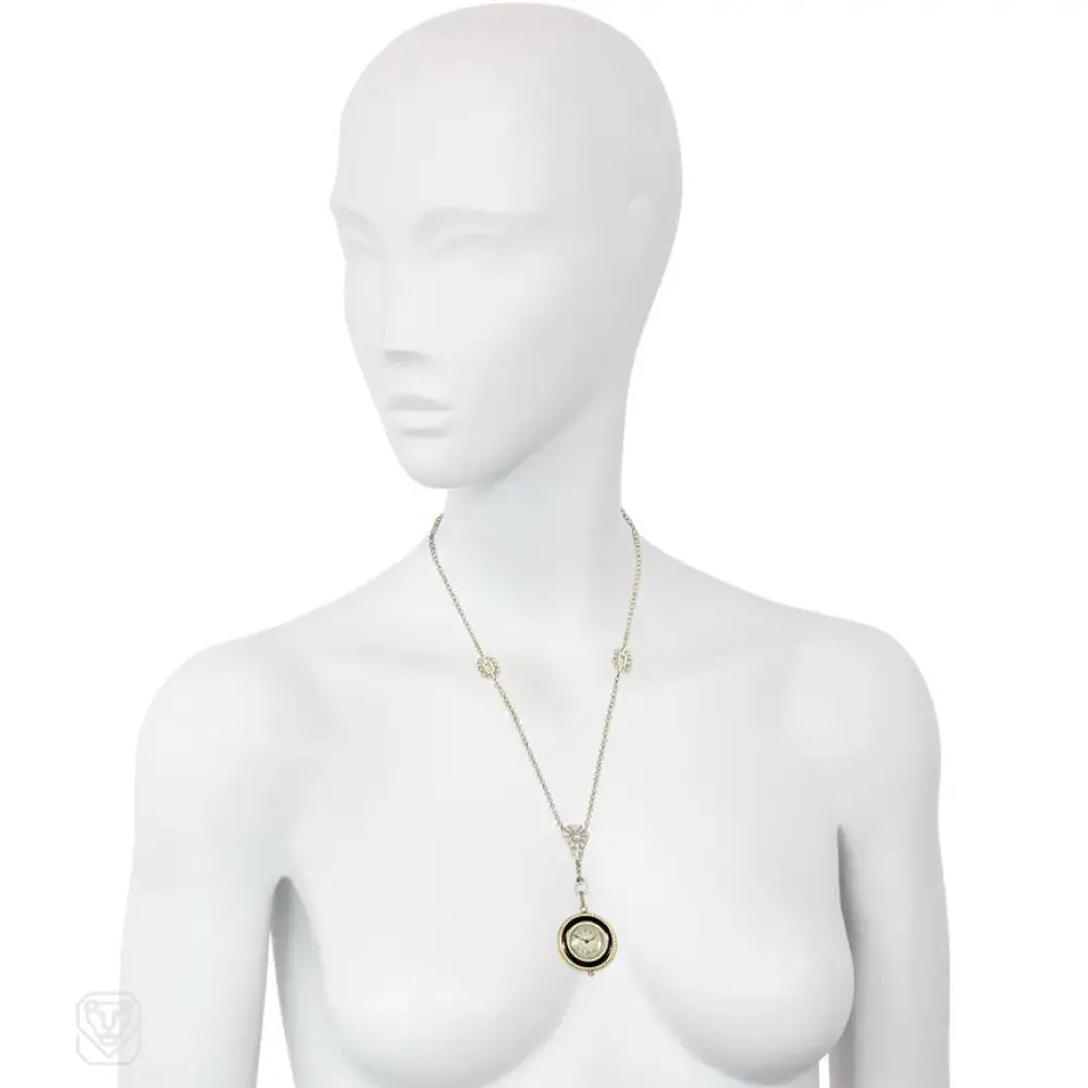 Art Deco enamel and gold pendant watch, Cartier
