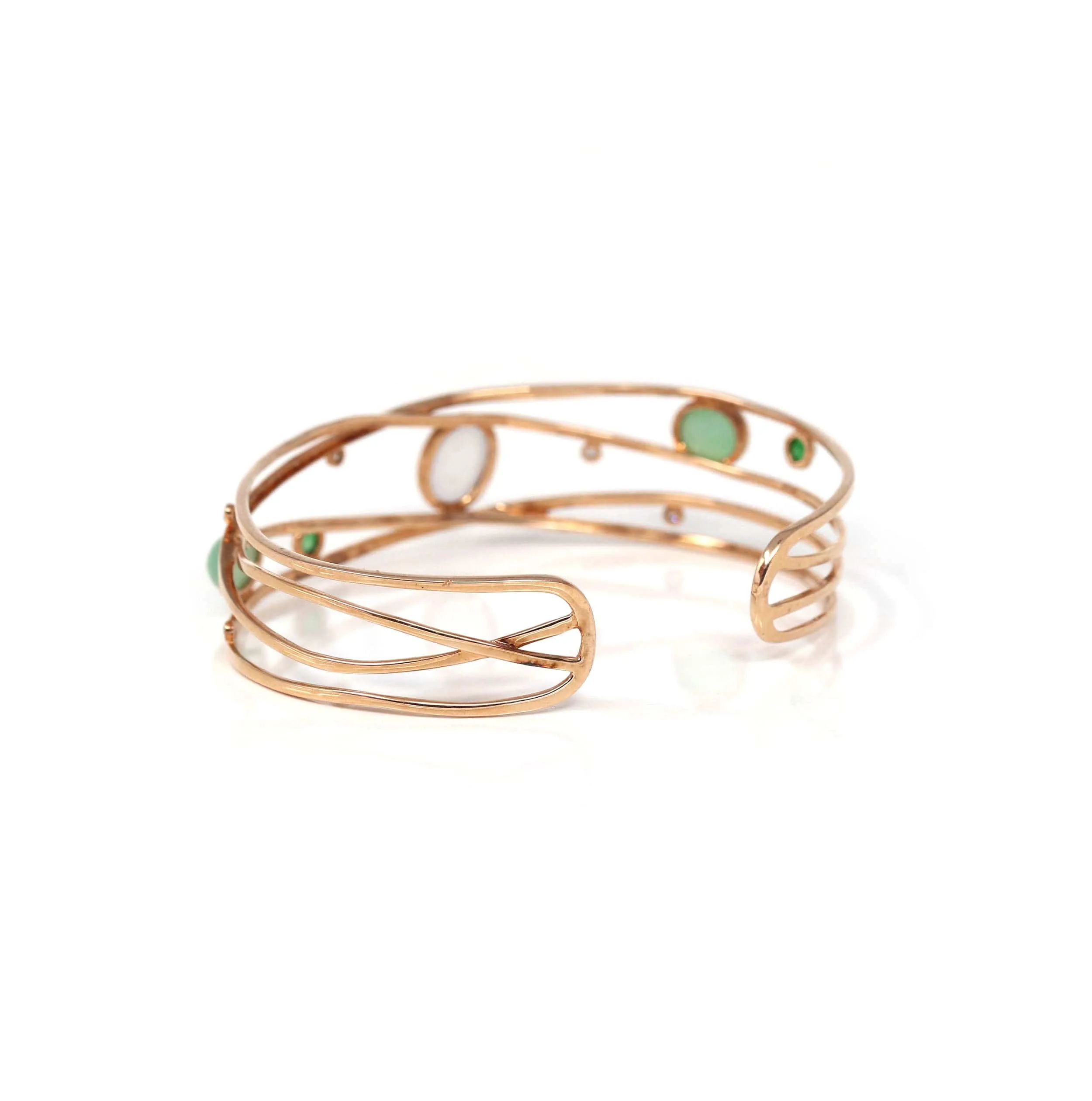 Baikalla Bubble Collection 14k Rose Gold Oval Bracelet Bangle with Jade & Diamonds