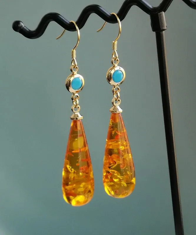 Beautiful Orange Amber Water Drop Drop Earrings LY7815