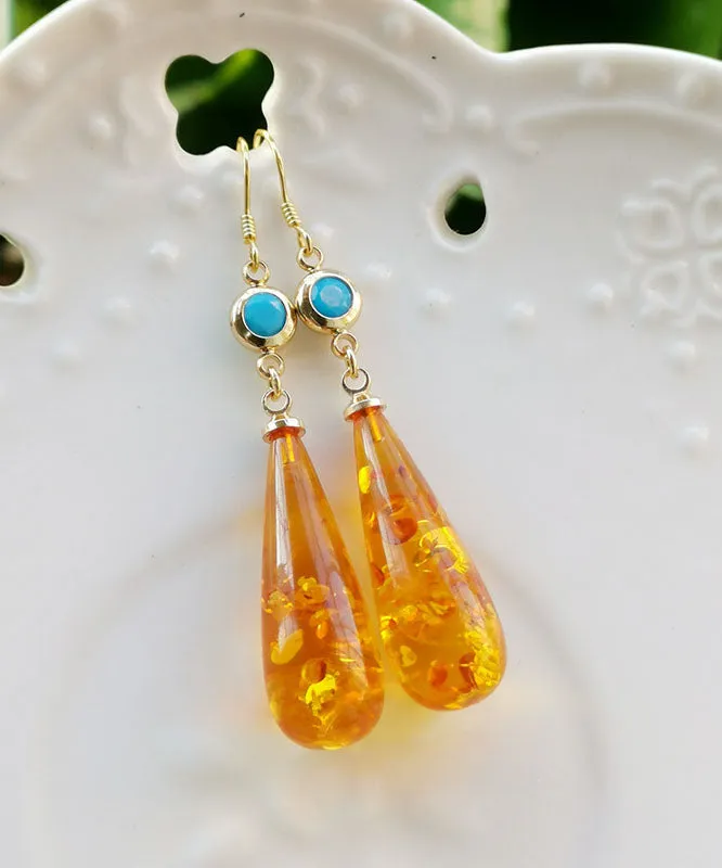 Beautiful Orange Amber Water Drop Drop Earrings LY7815