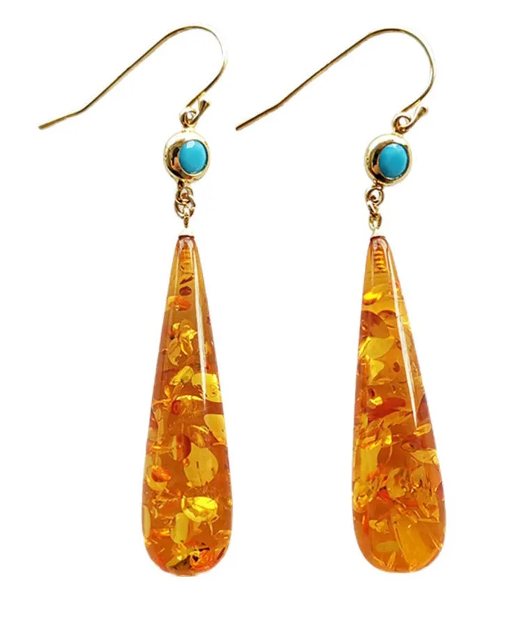 Beautiful Orange Amber Water Drop Drop Earrings LY7815