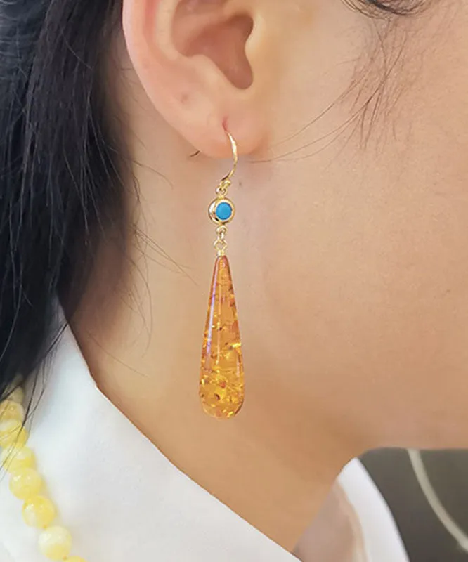Beautiful Orange Amber Water Drop Drop Earrings LY7815