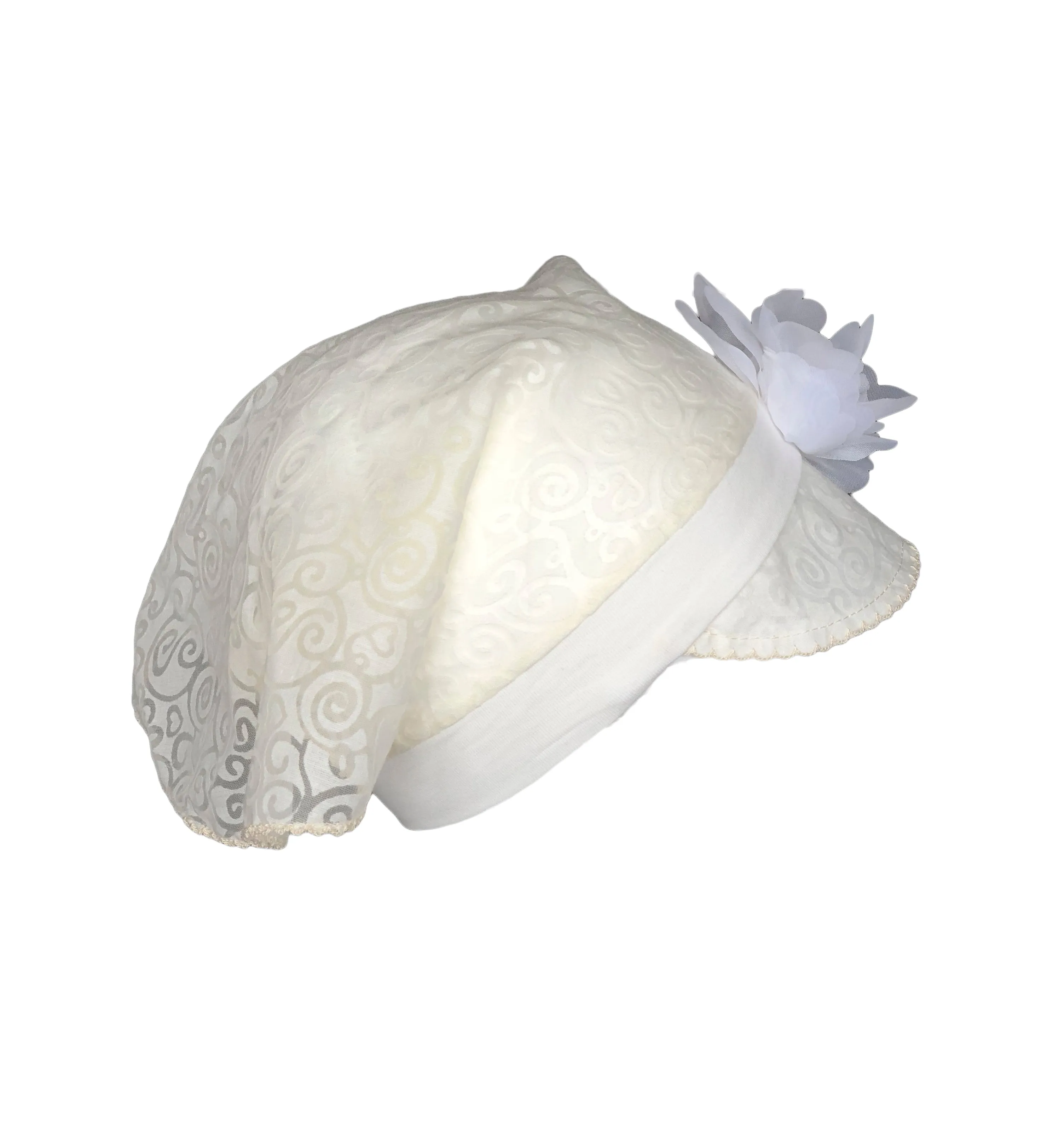 Beige Bandana Hat with Flower for Girls