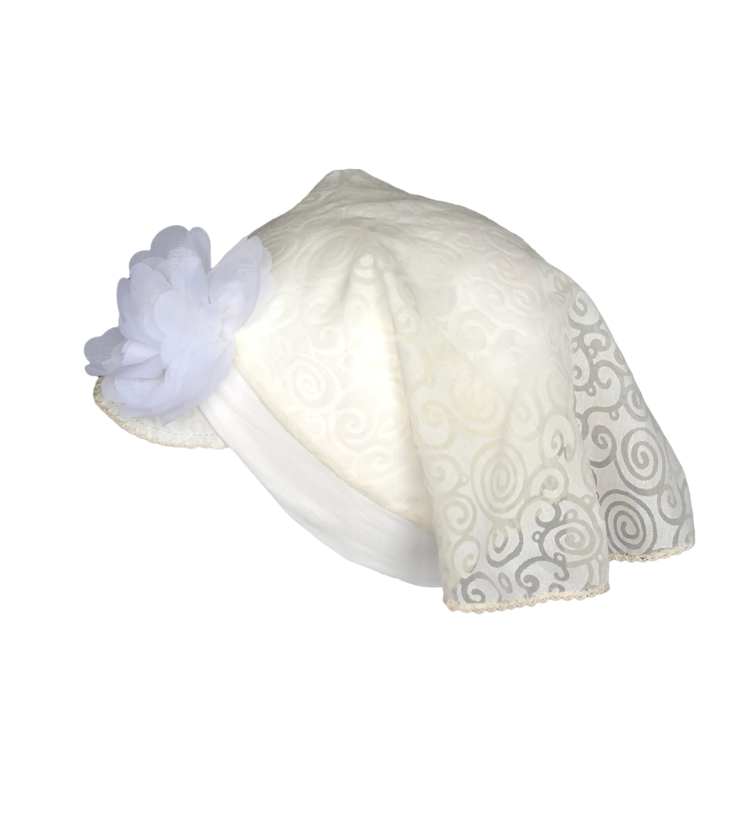 Beige Bandana Hat with Flower for Girls