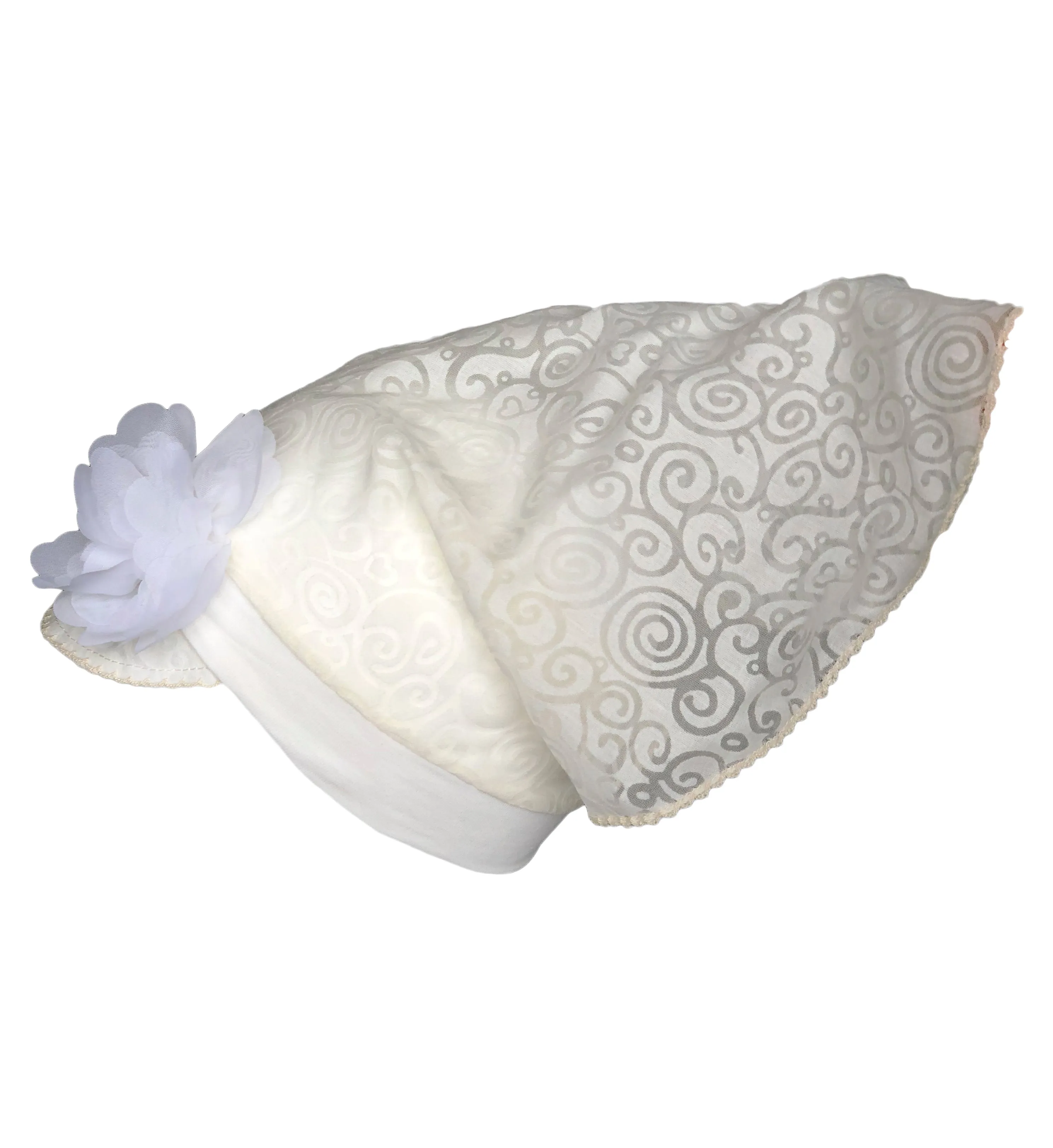 Beige Bandana Hat with Flower for Girls