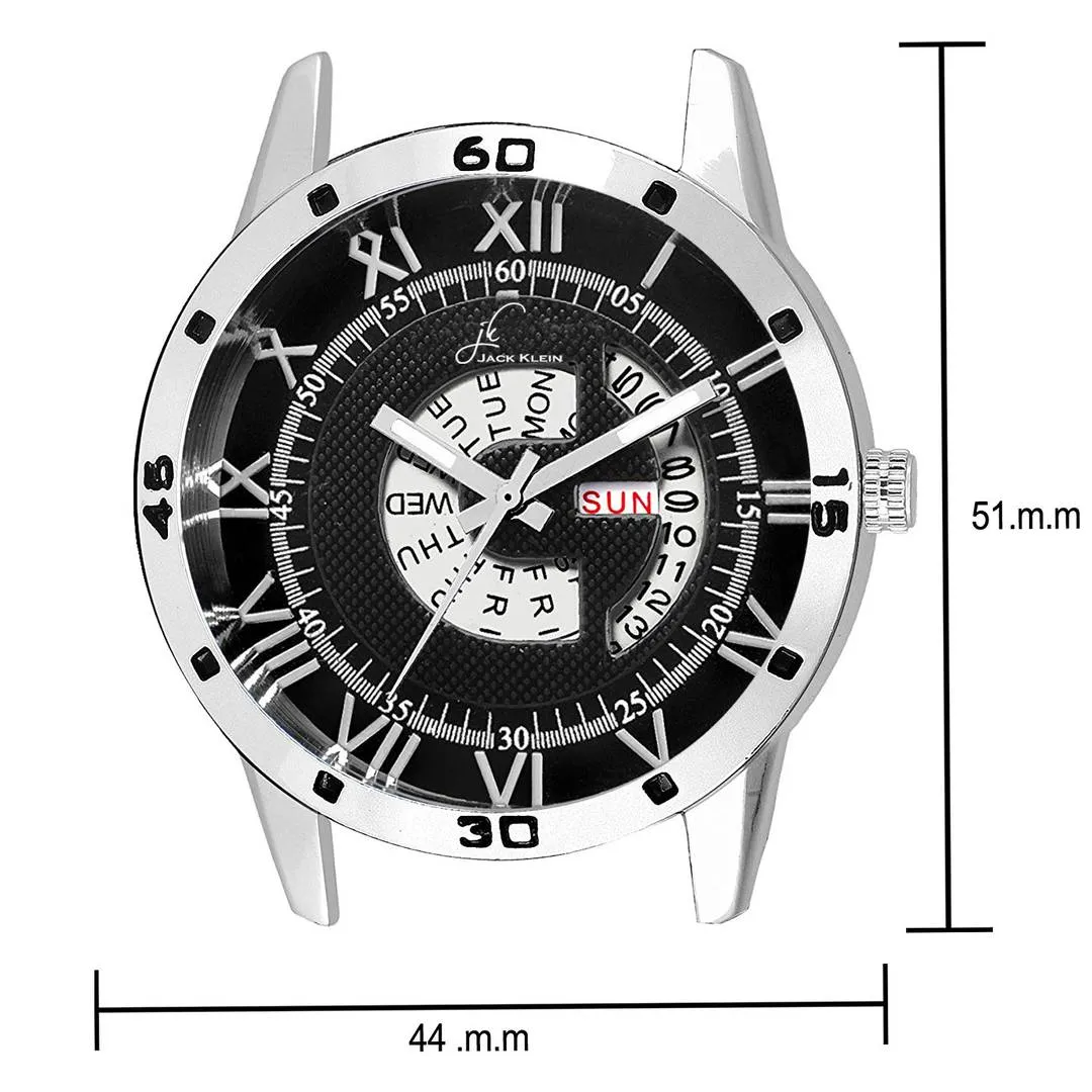 Black Dial Silver Steel Chain Day and Date Multifunction Chronograph Wrist Watch for Men