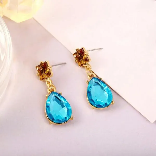 Blue Teardrop Champagne Rhinestone Earrings