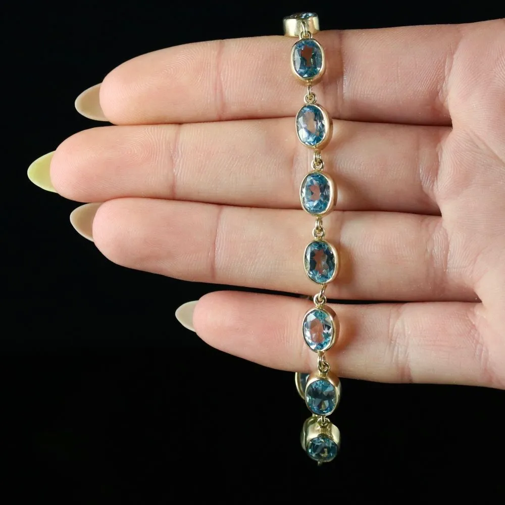 Blue Topaz Gold Bracelet 9Ct Yellow Gold 14Ct Of Blue Topaz