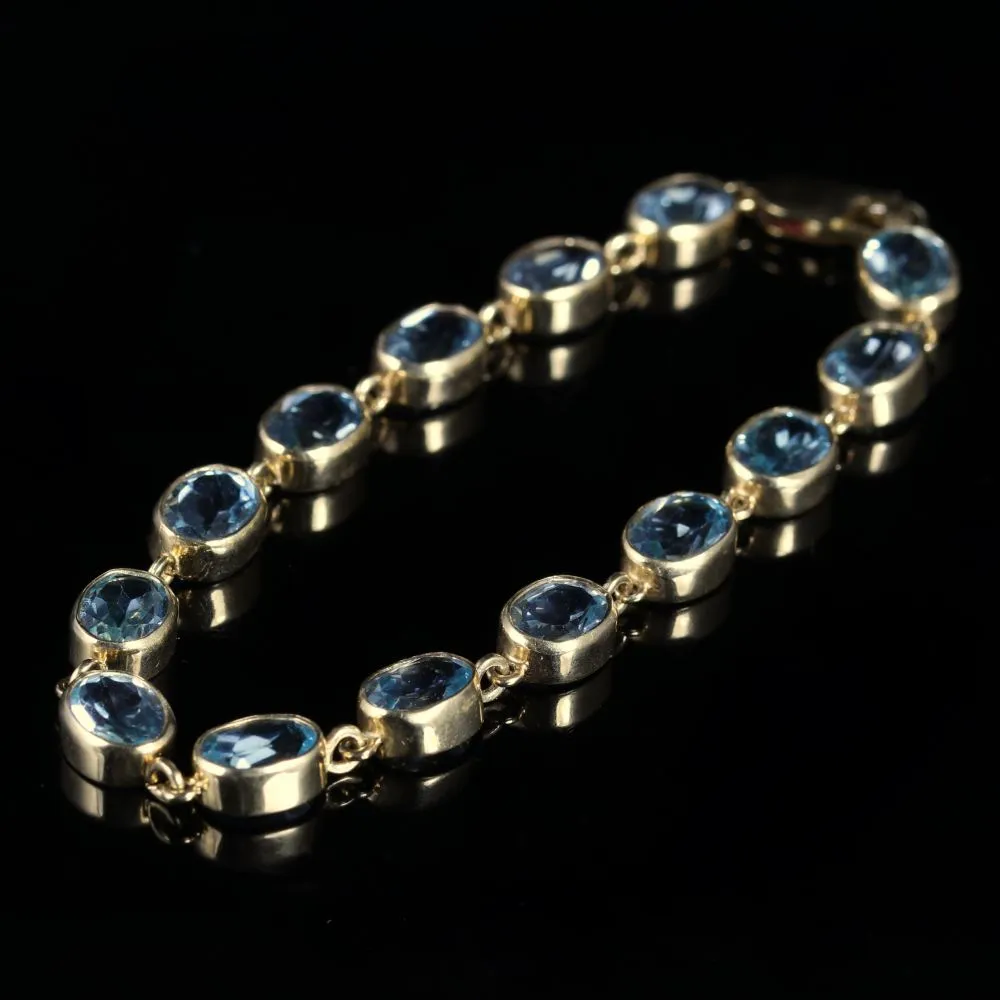 Blue Topaz Gold Bracelet 9Ct Yellow Gold 14Ct Of Blue Topaz
