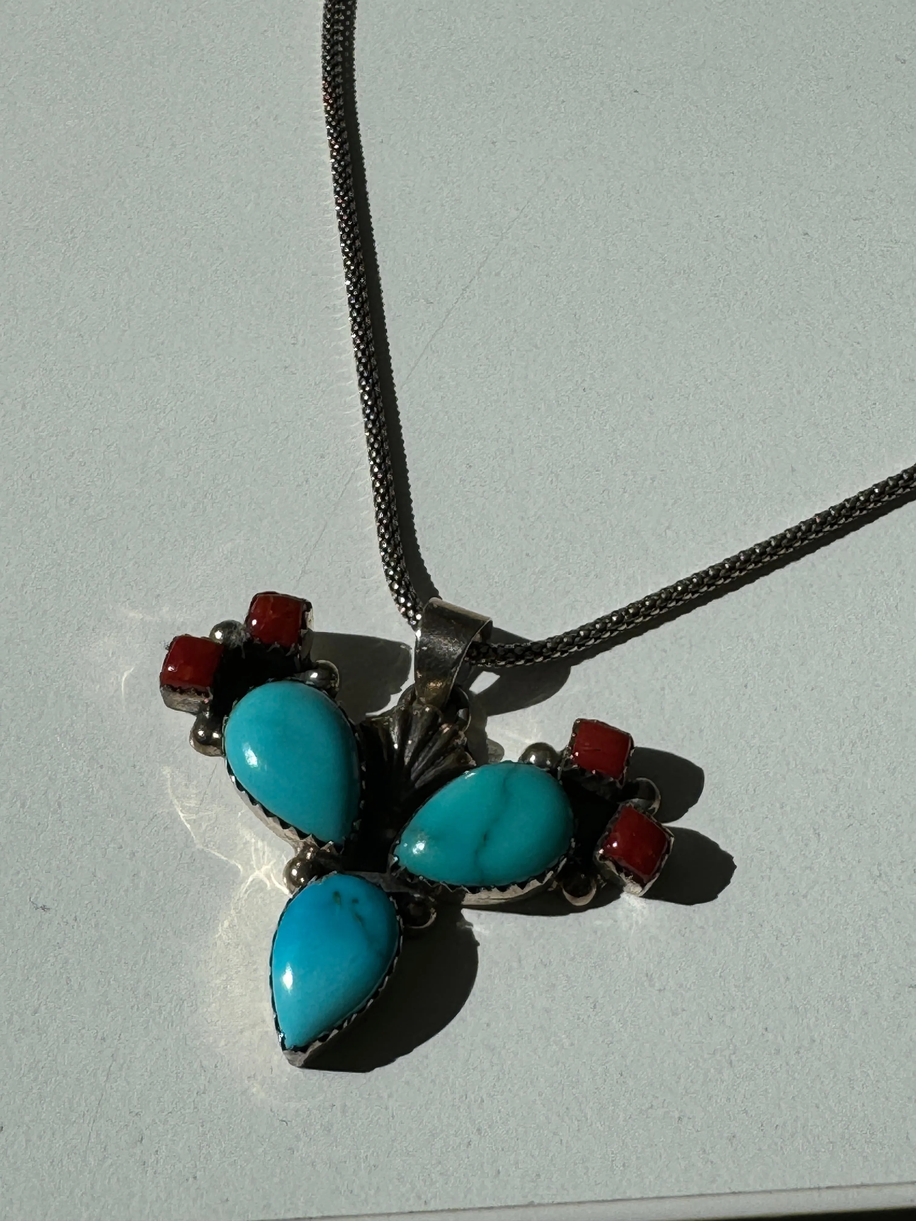 Cactus turquoise and coral necklace
