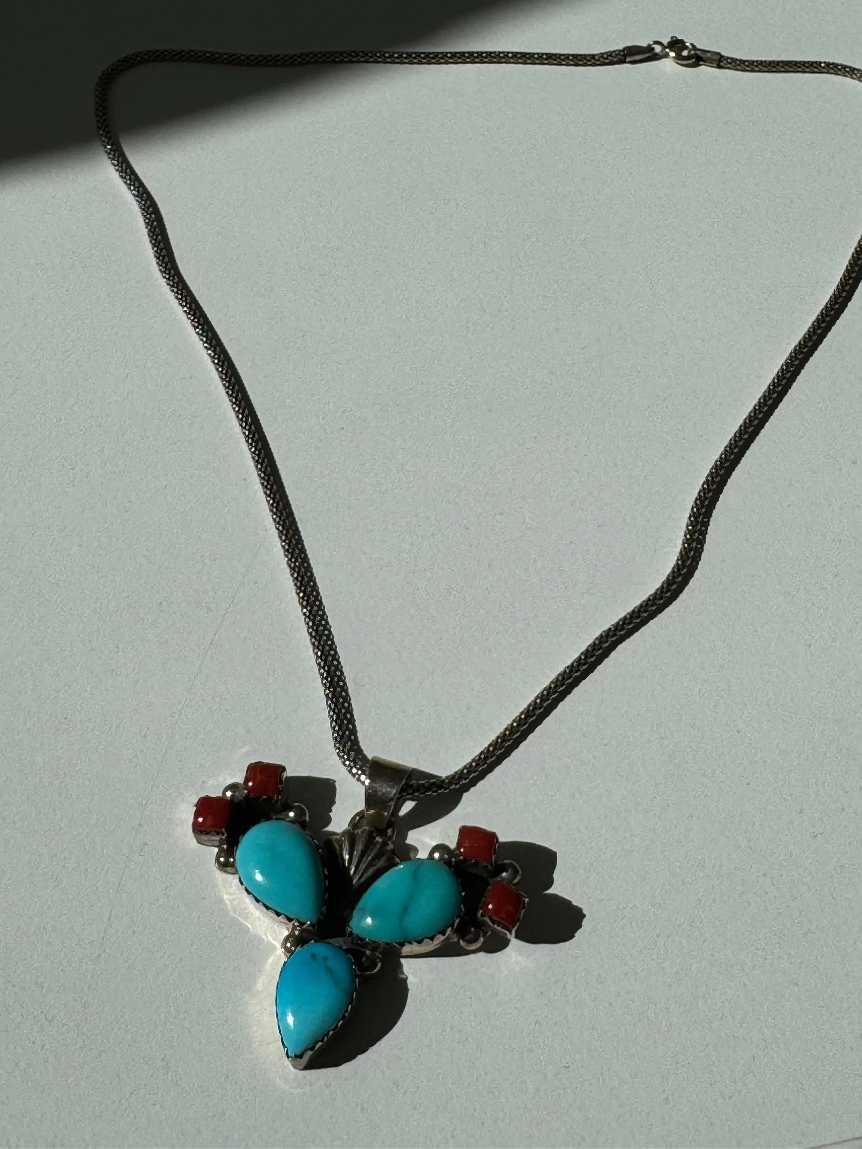 Cactus turquoise and coral necklace