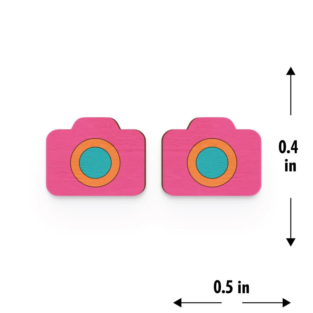 Camera Hand Painted Wooden Earring
