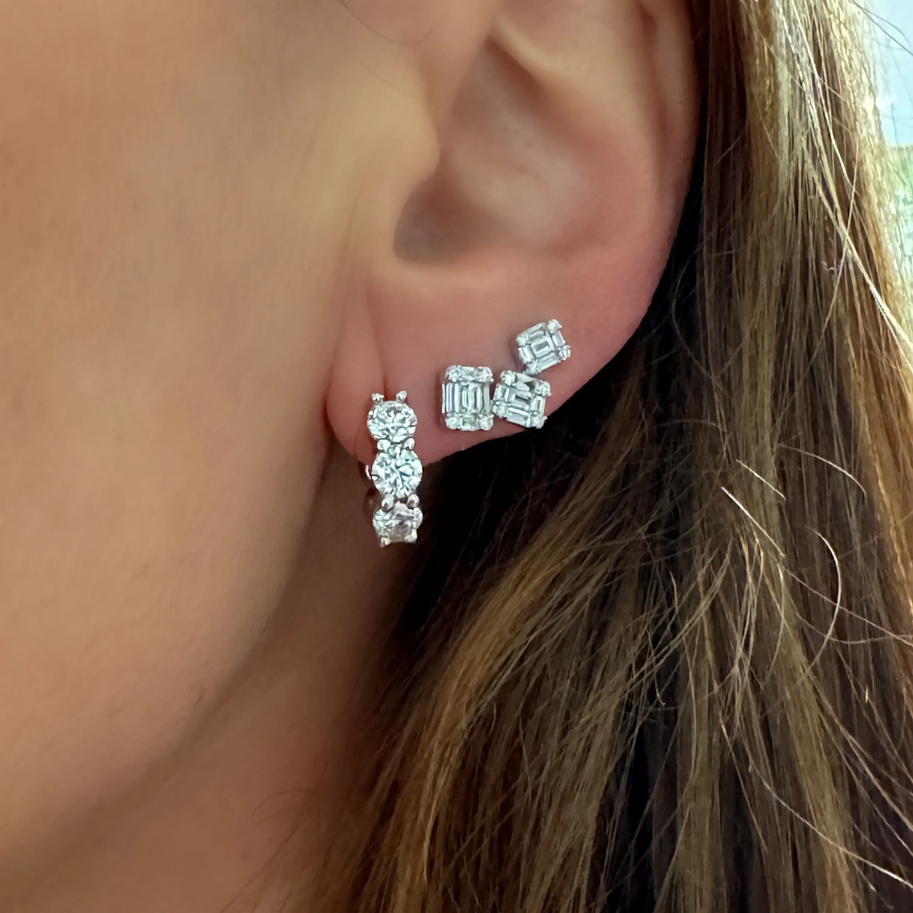 Chubby Diamond Rounds Huggie Hoop Earrings