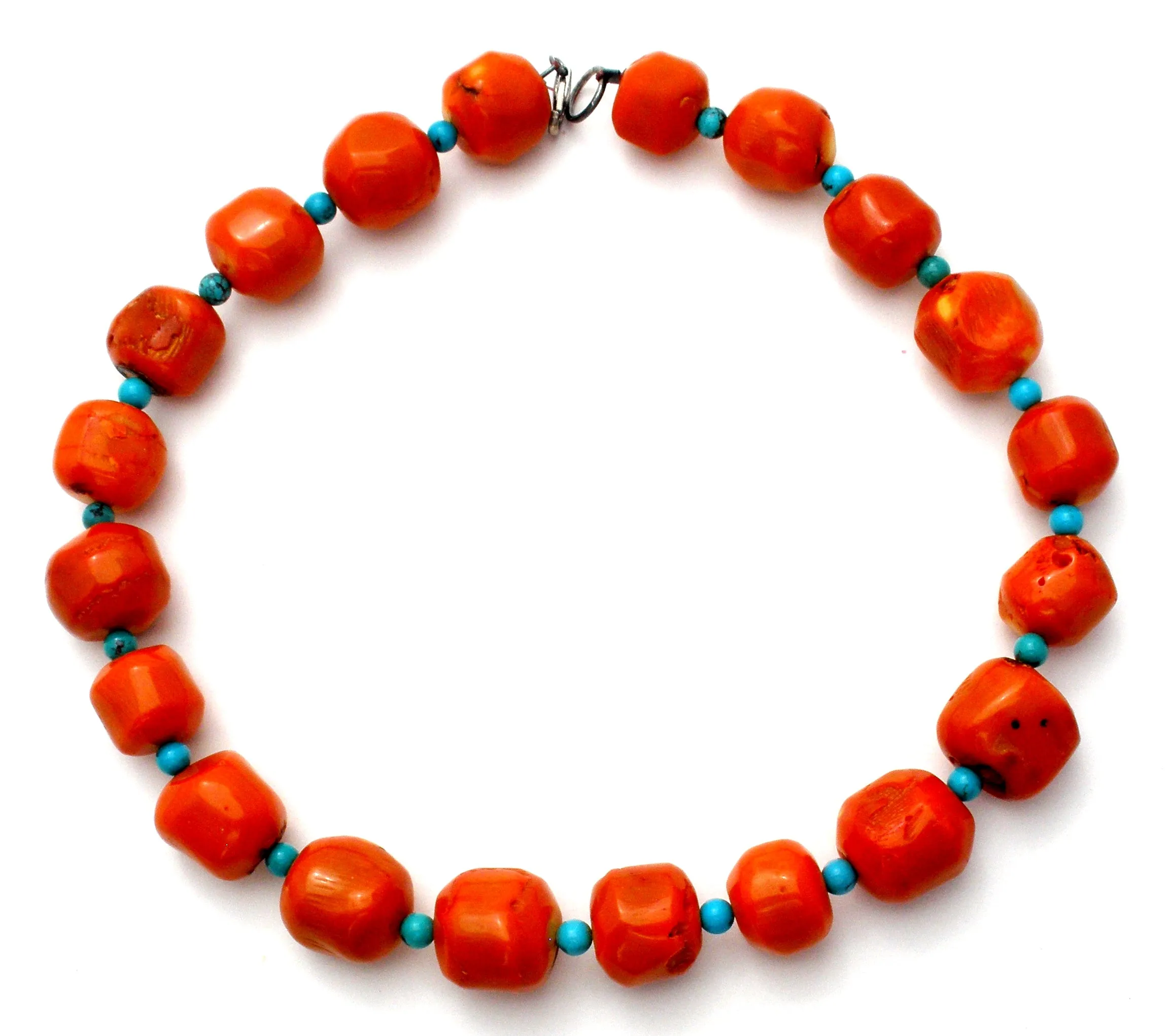 Coral & Turquoise Bead Necklace 18"
