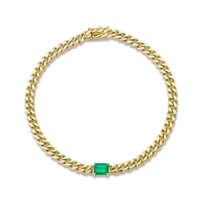 CUBAN LINK BRACELET WITH EMERALD CENTER