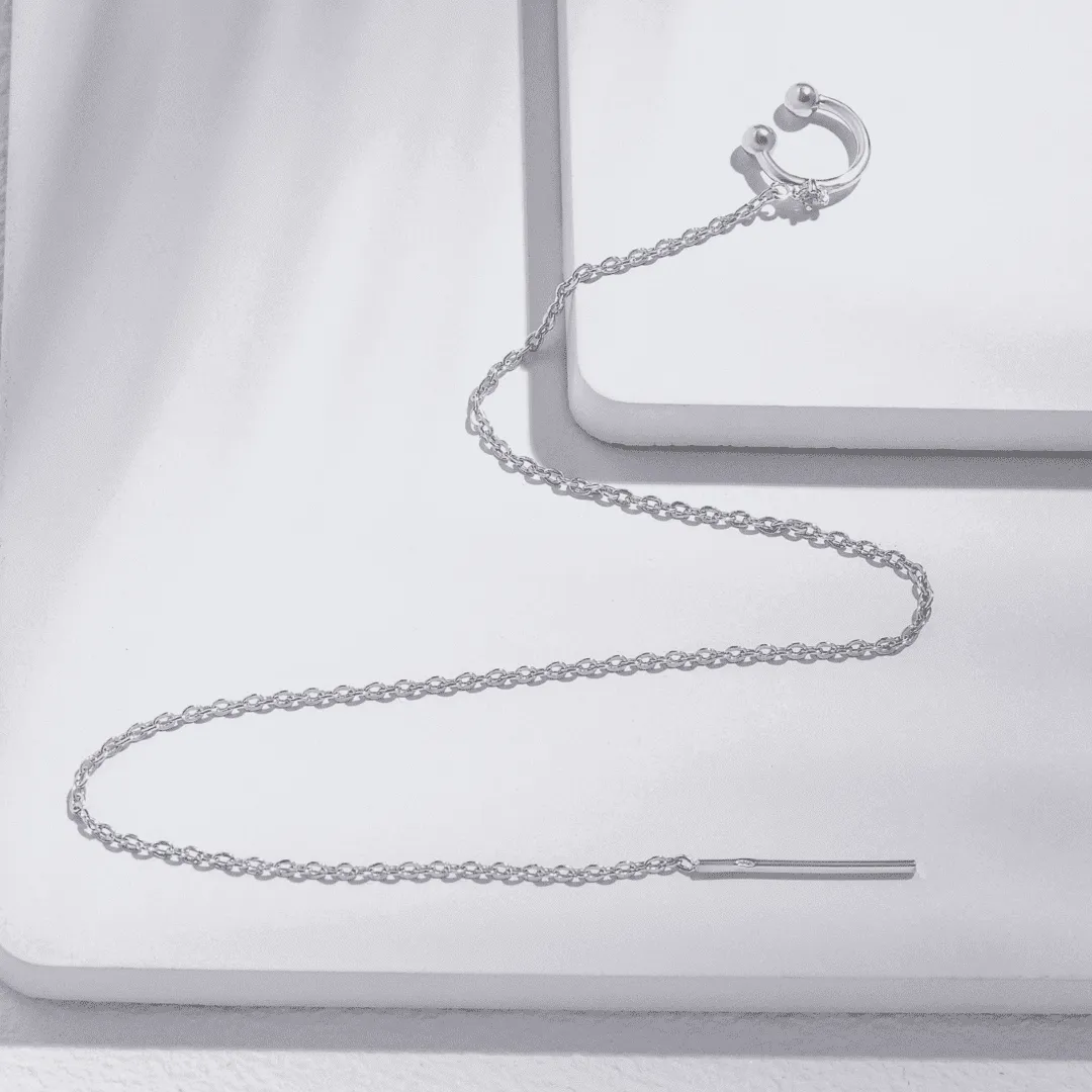 Cuff Earring w Chain and White Topaz