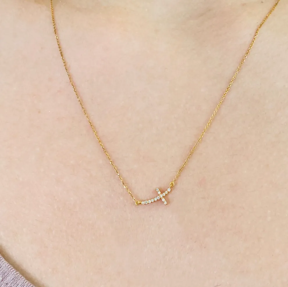 Curved Cross Diamond Necklace