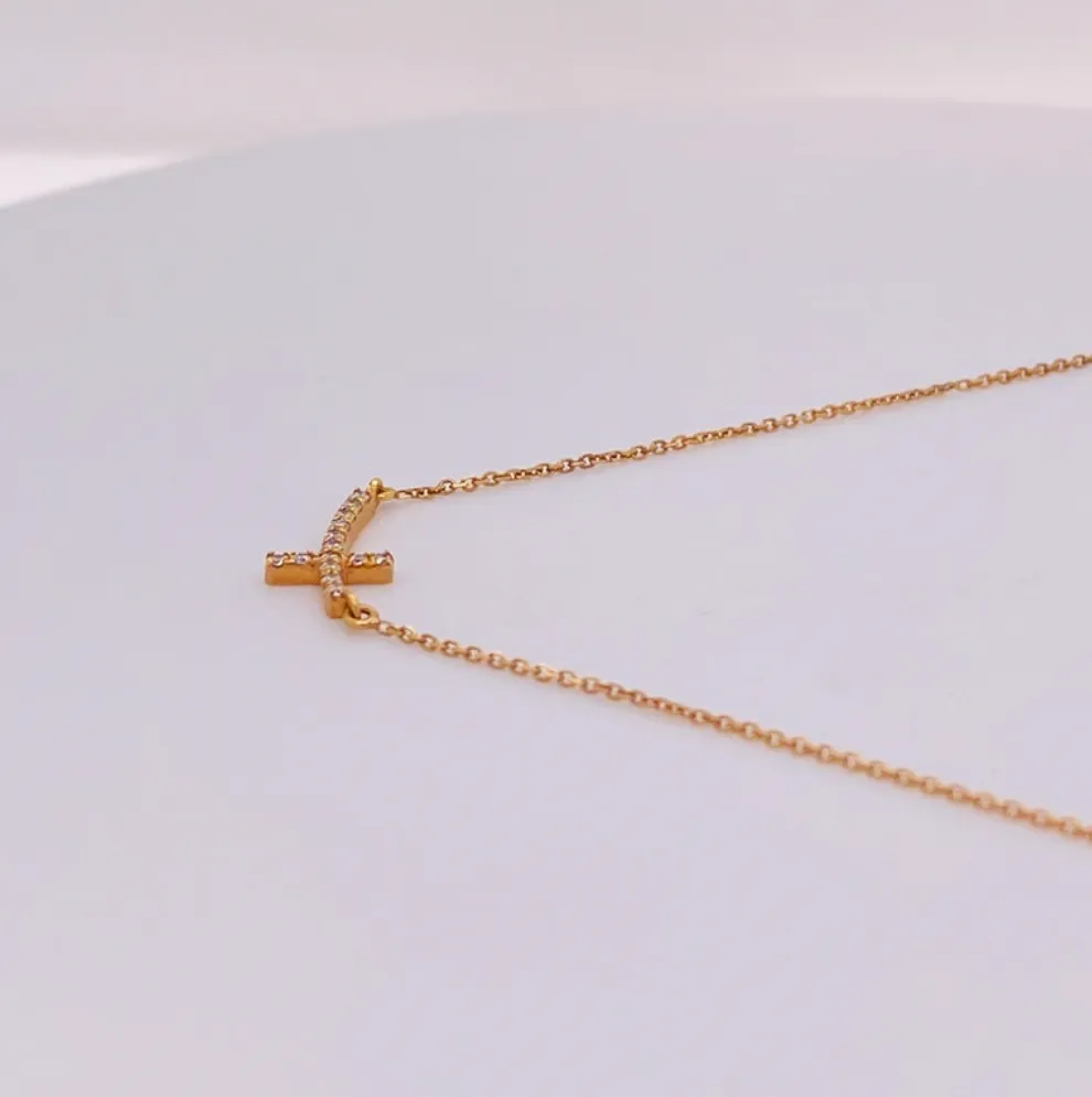 Curved Cross Diamond Necklace