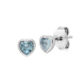 Damen Sterlingsilber Einzel Stein Blauer Topas Herz Ohrstecker