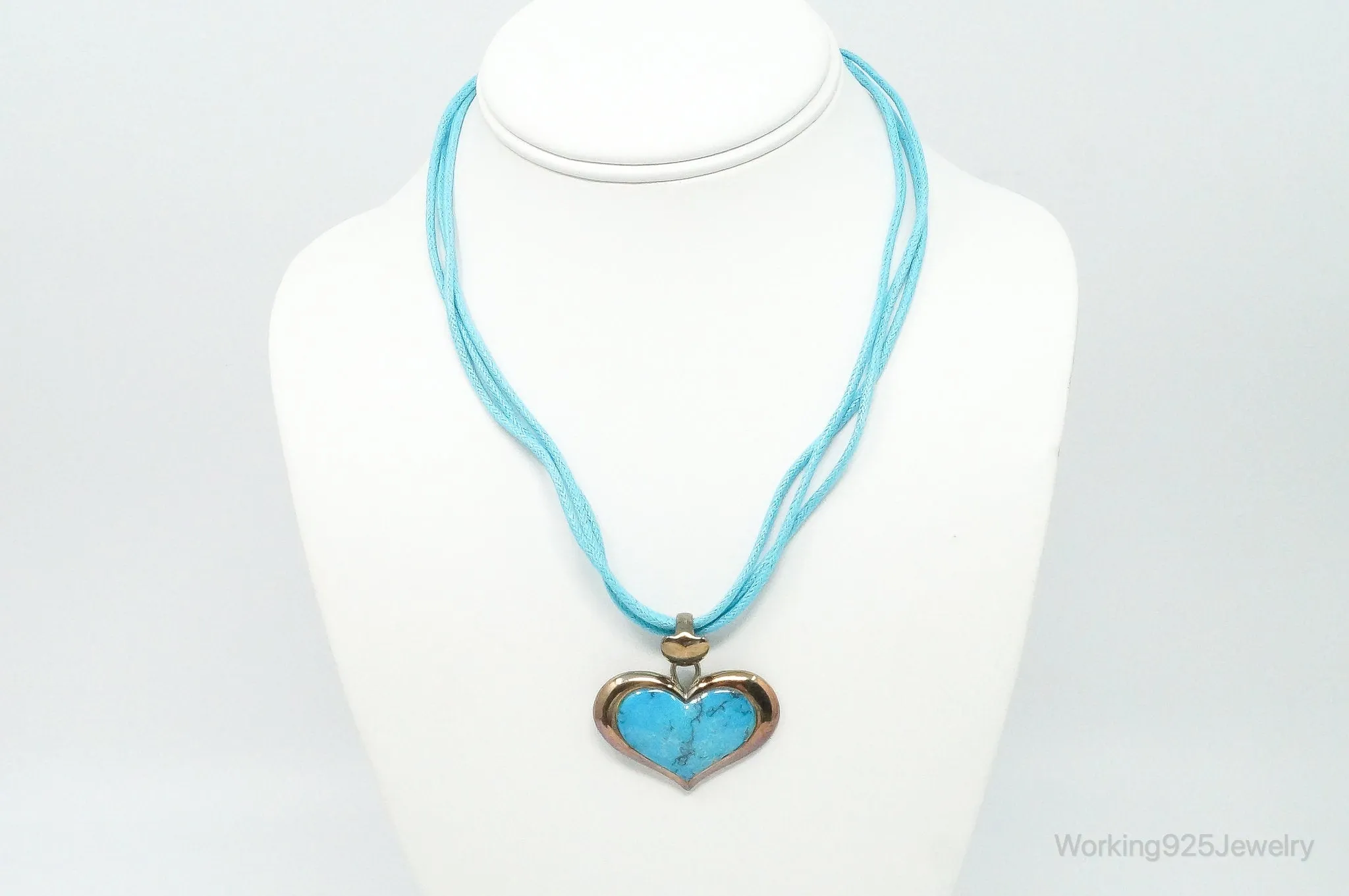 Designer SX Turquoise Heart Sterling Silver Cord Necklace