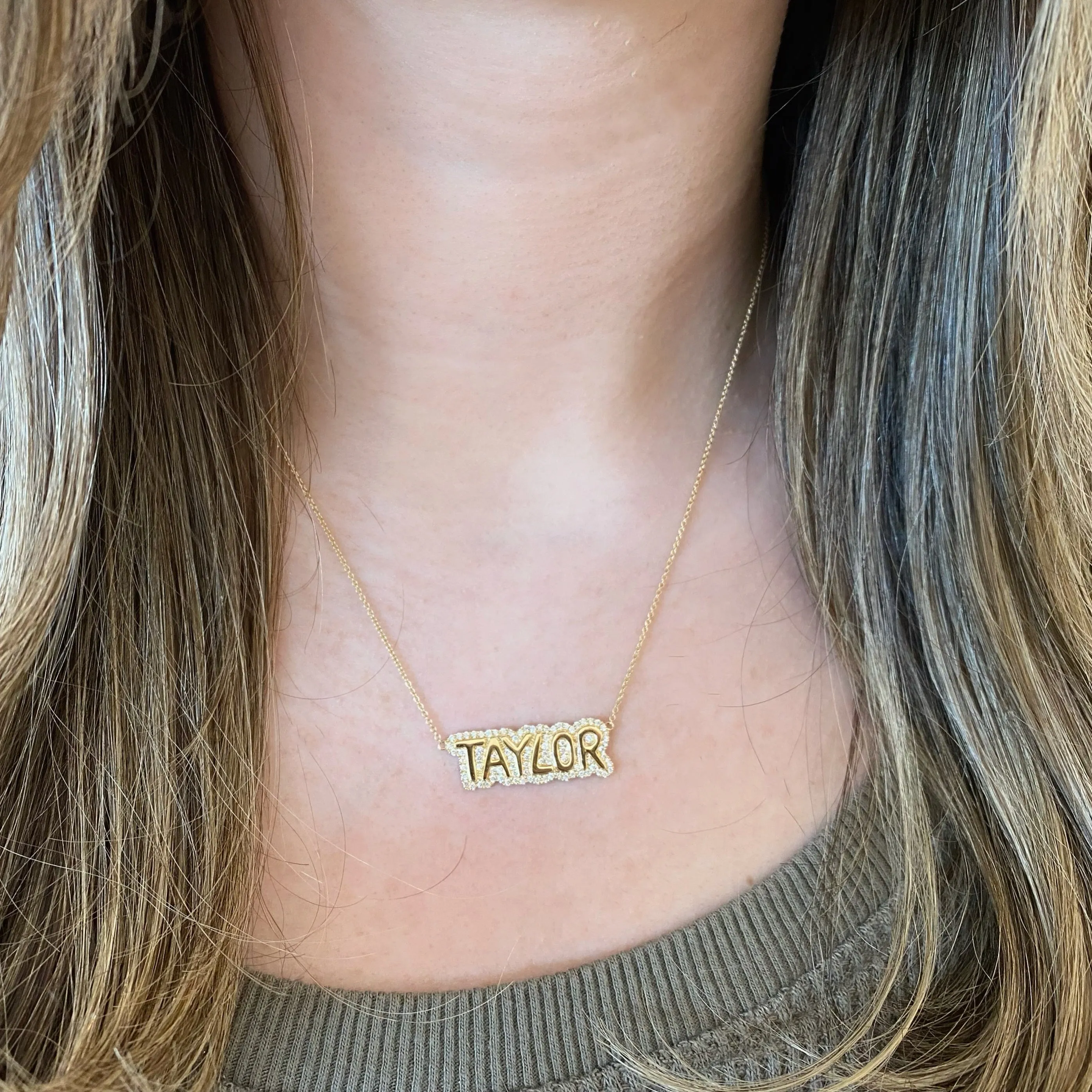 Diamond Bubble Nameplate Necklace