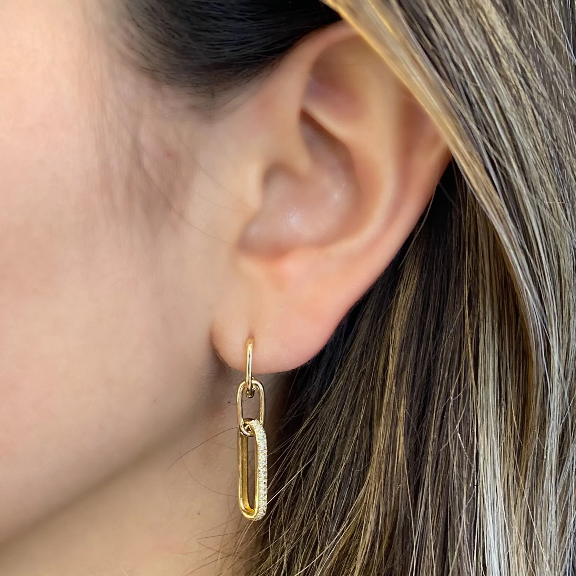 Diamond Large Paperclip Chain Dangle Earrings