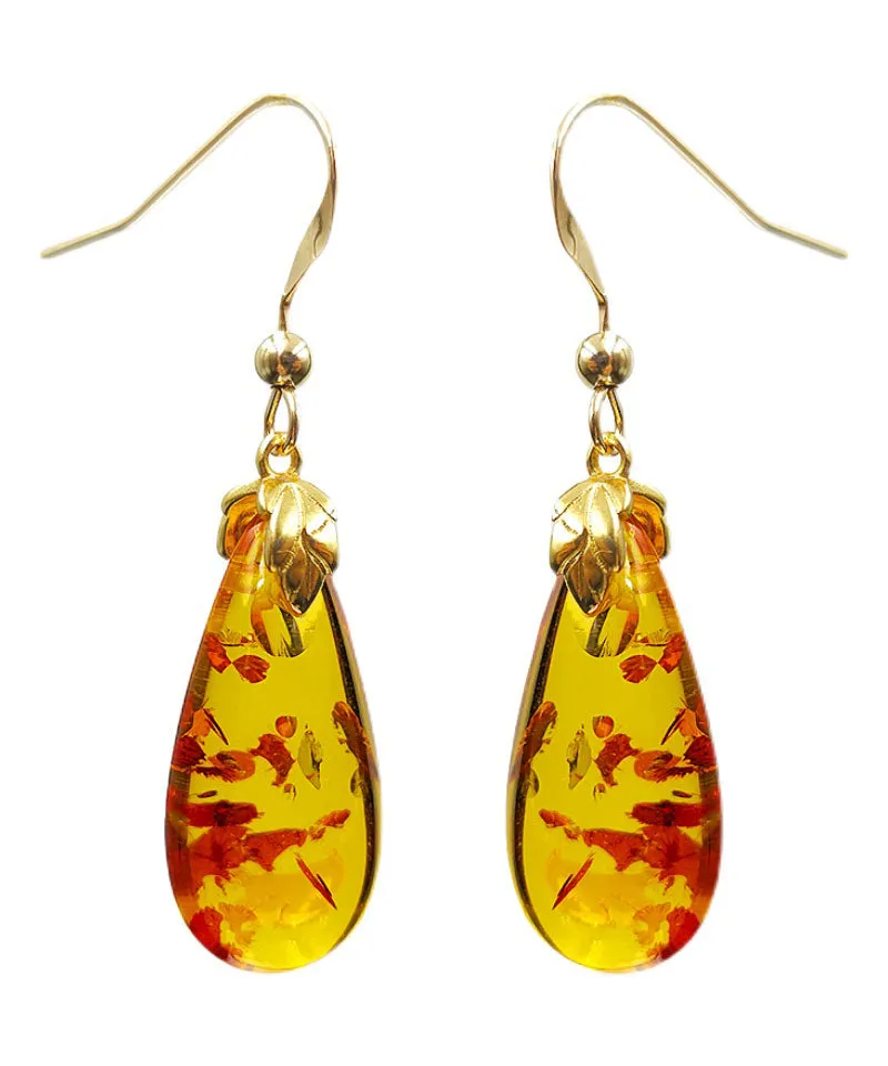DIY Yellow 14K Gold Amber Water Drop Drop Earrings