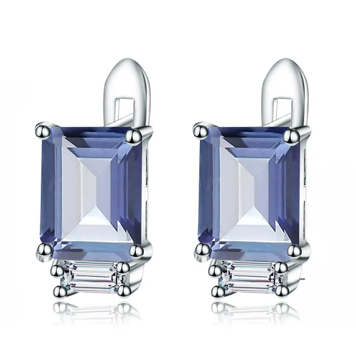 Emerald Cut Natural Blue Topaz Stud Earrings