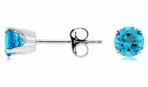 ESTATE 1.20CT AAA BLUE TOPAZ 14KT WHITE GOLD 3D ROUND CLASSIC STUD EARRINGS