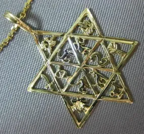 ESTATE LARGE 14KT YELLOW GOLD HANDCRAFTED STAR OF DAVID 12 TRIBES PENDANT #24986