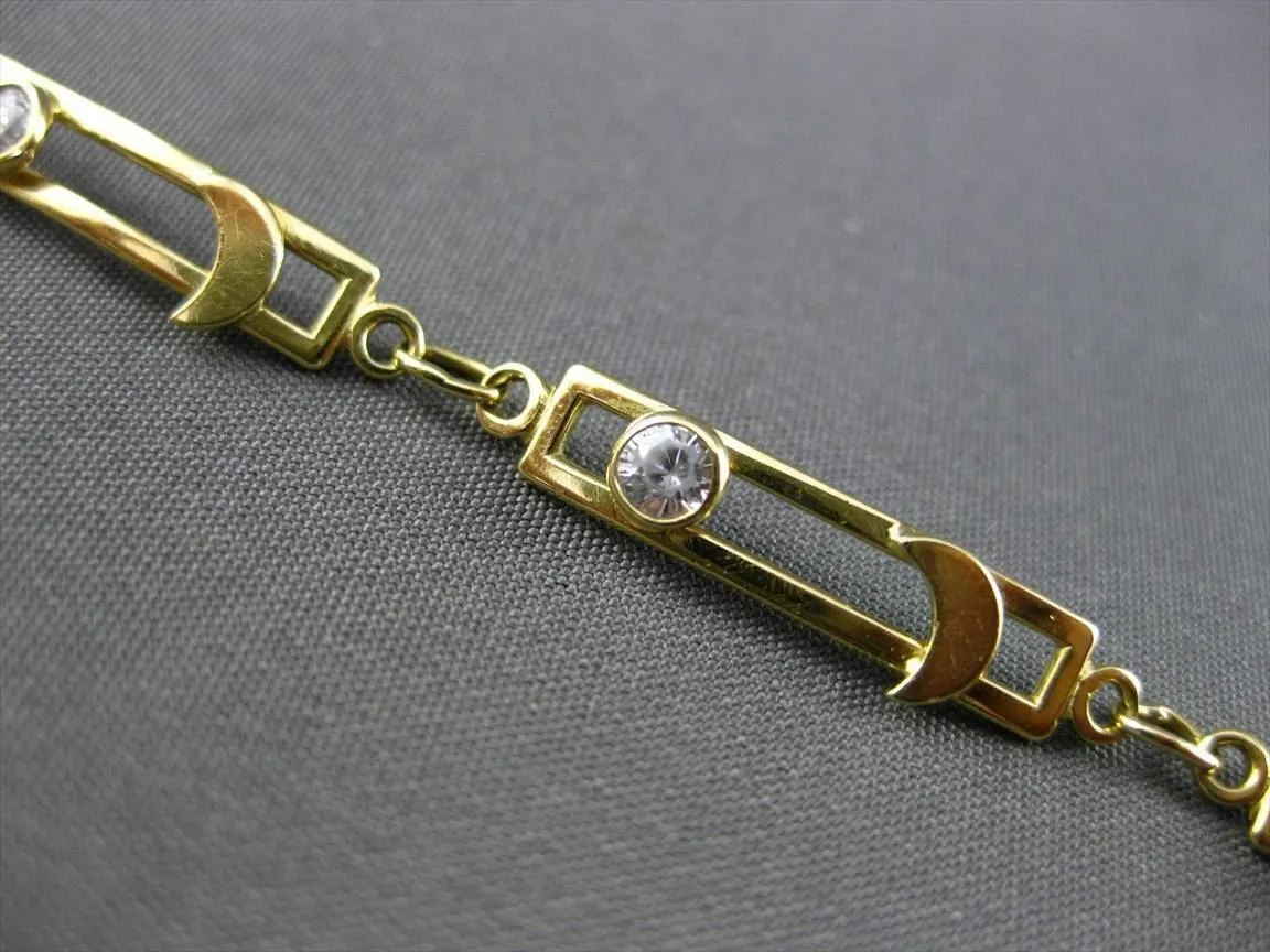 ESTATE LONG CZ 18K YELLOW GOLD ELONGATED RECTANGULAR ETOILE MOON BRACELET #23326