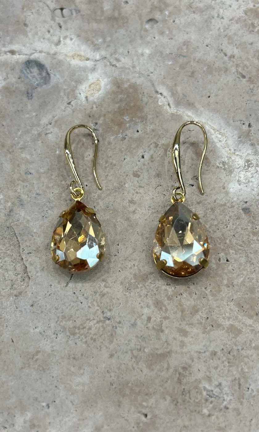 Fleur Light Amber Teardrop Hook Earrings