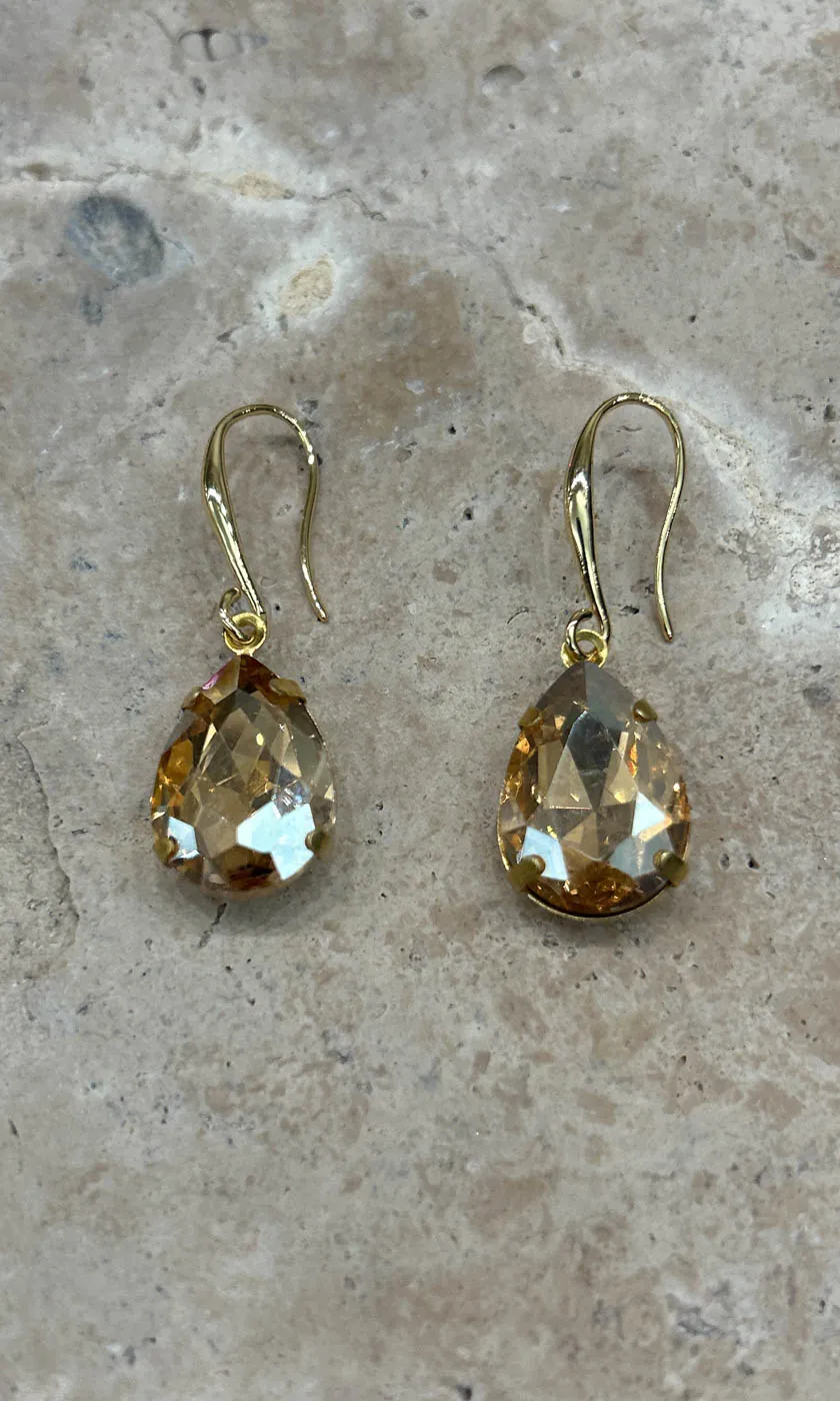 Fleur Light Amber Teardrop Hook Earrings