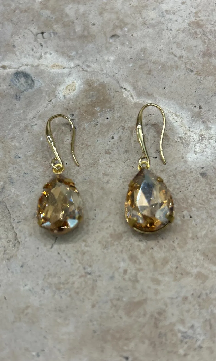 Fleur Light Amber Teardrop Hook Earrings