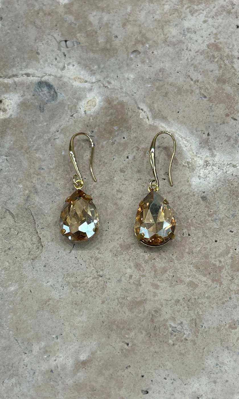 Fleur Light Amber Teardrop Hook Earrings