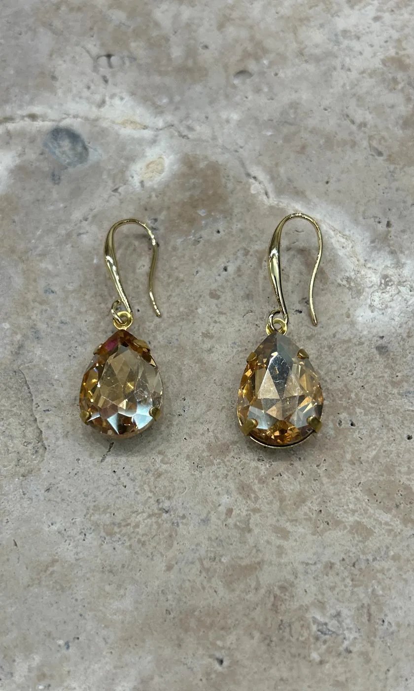 Fleur Light Amber Teardrop Hook Earrings