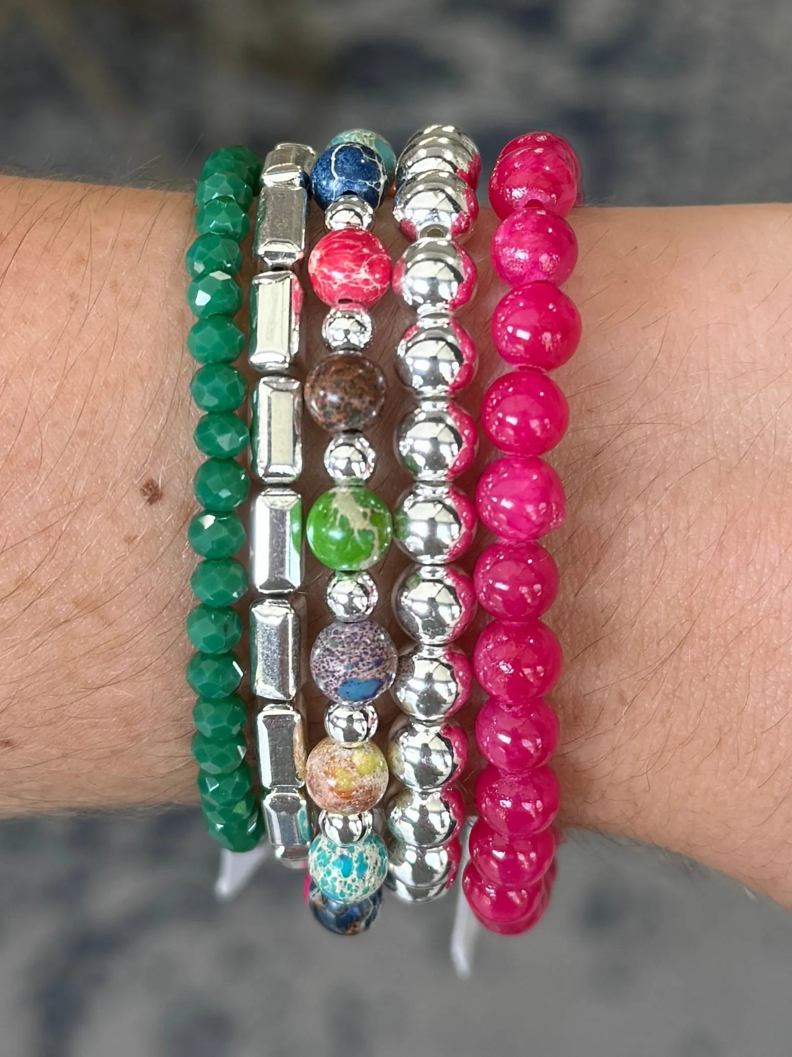 Fucshia Mountain Jade 6mm Bracelet