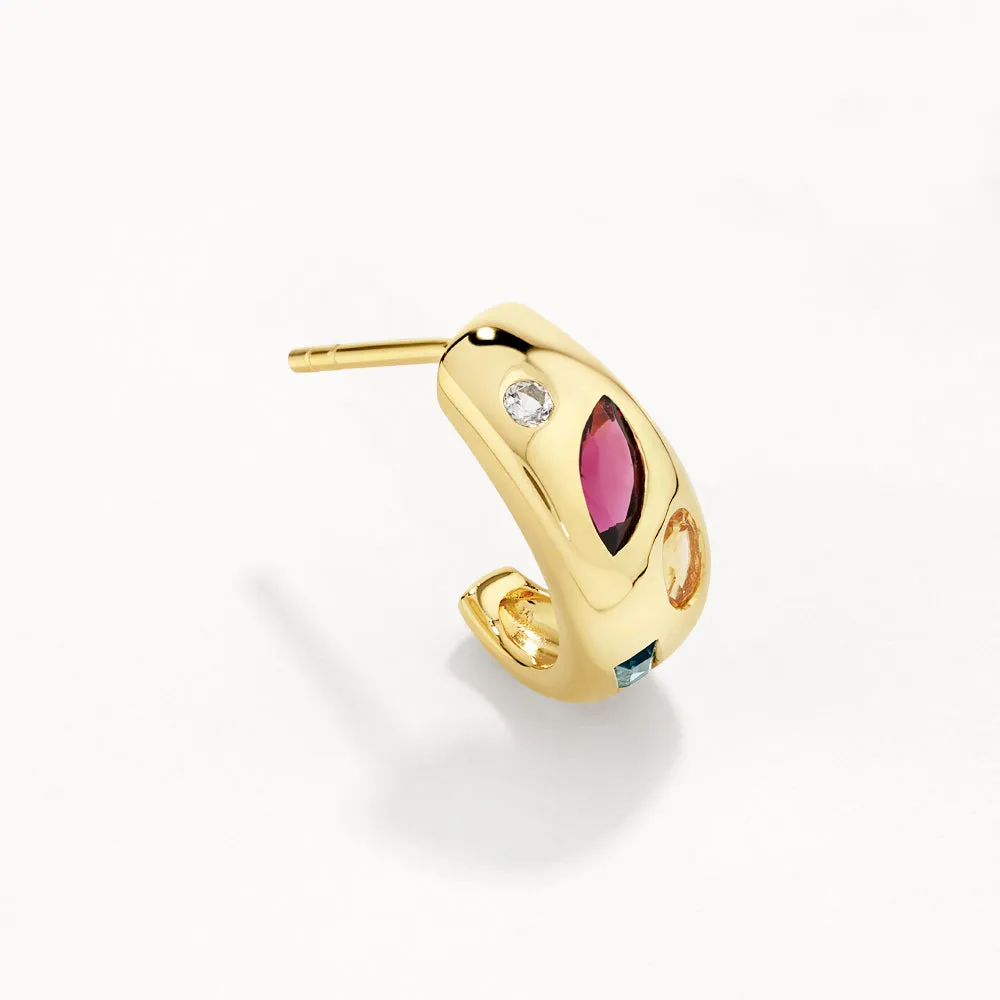 Garnet Multi Gemstone Curve Huggies in Gold