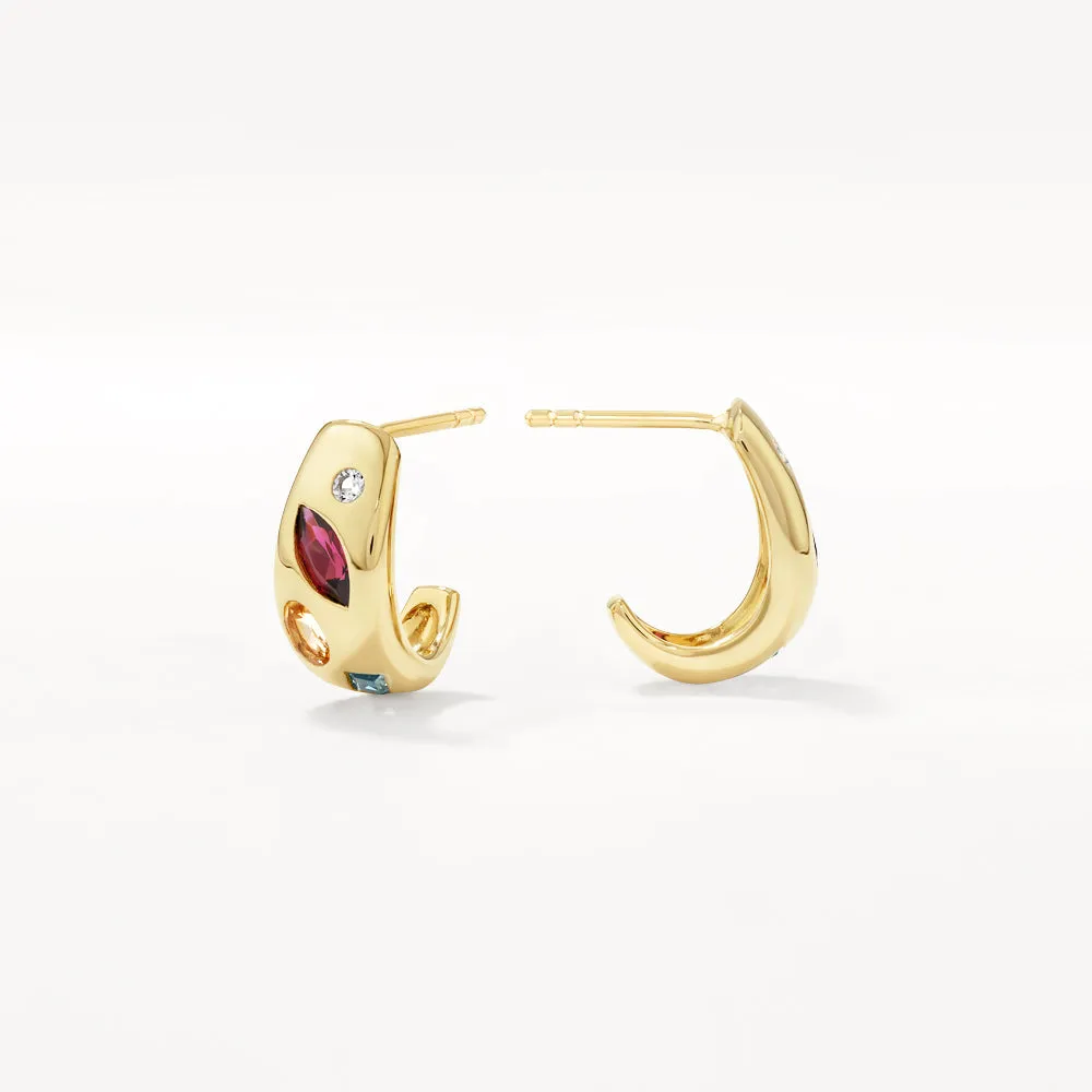 Garnet Multi Gemstone Curve Huggies in Gold