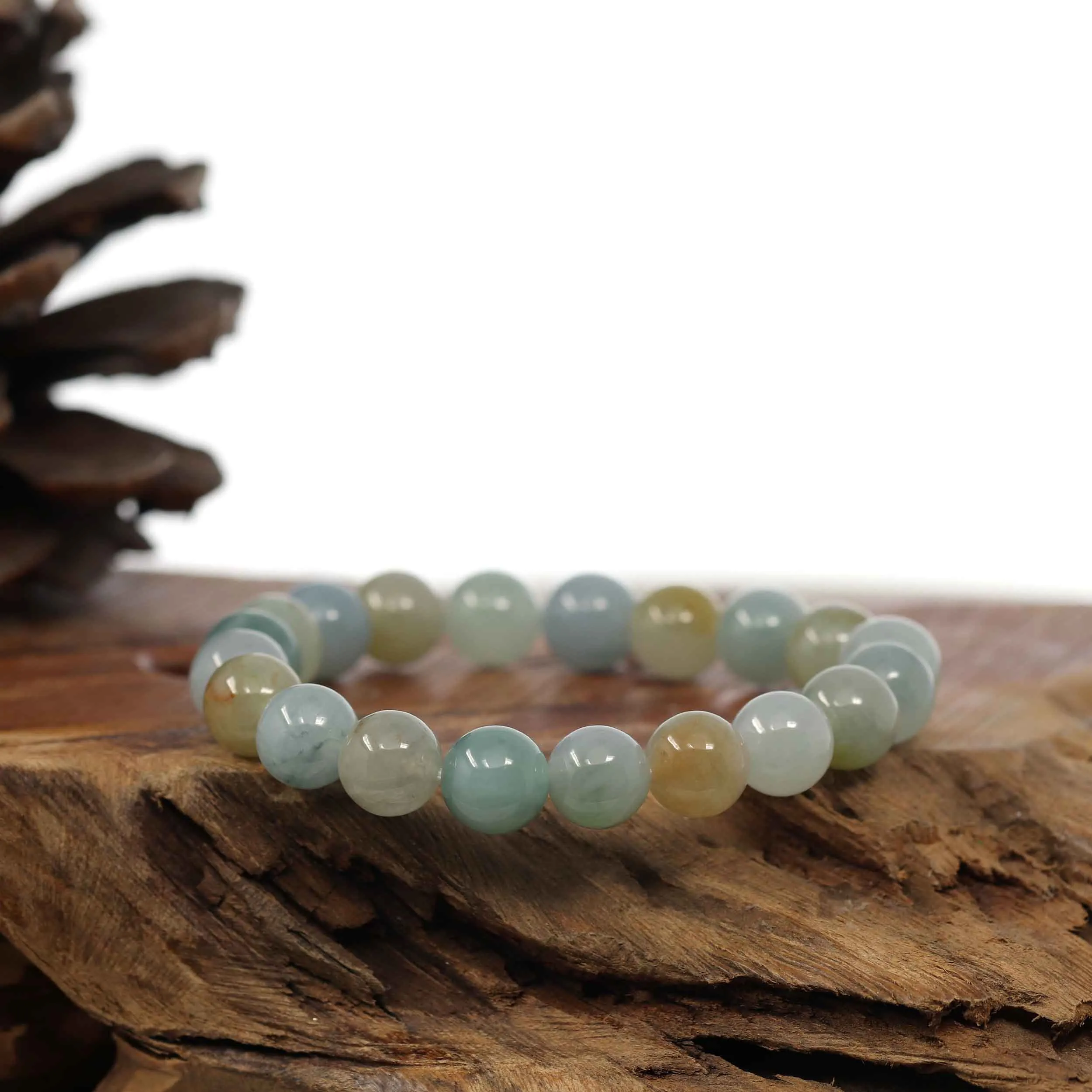 Genuine Ice Jadeite Jade Round Multiple Colors Beads Bracelet ( 9.5 mm)