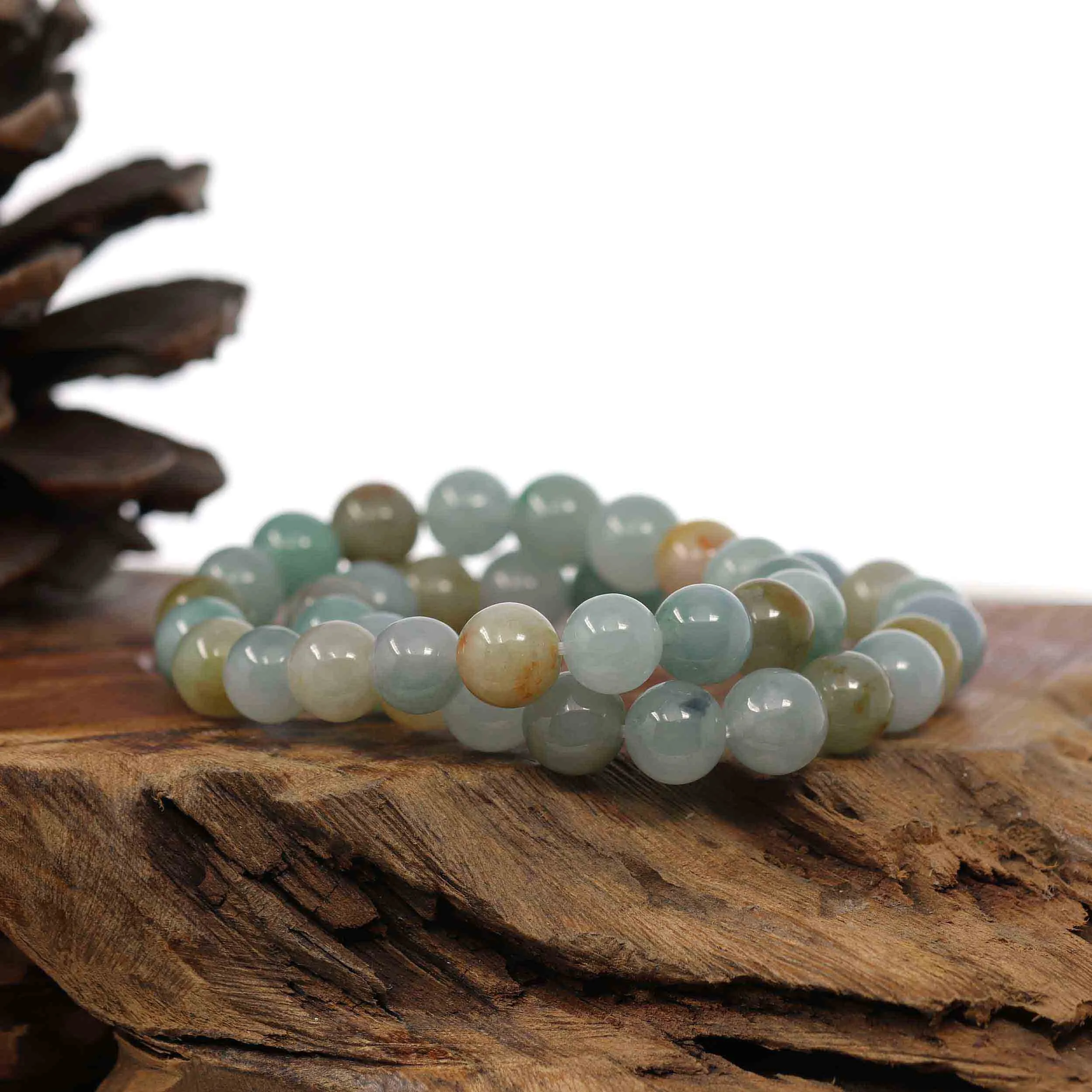 Genuine Ice Jadeite Jade Round Multiple Colors Beads Bracelet ( 9.5 mm)