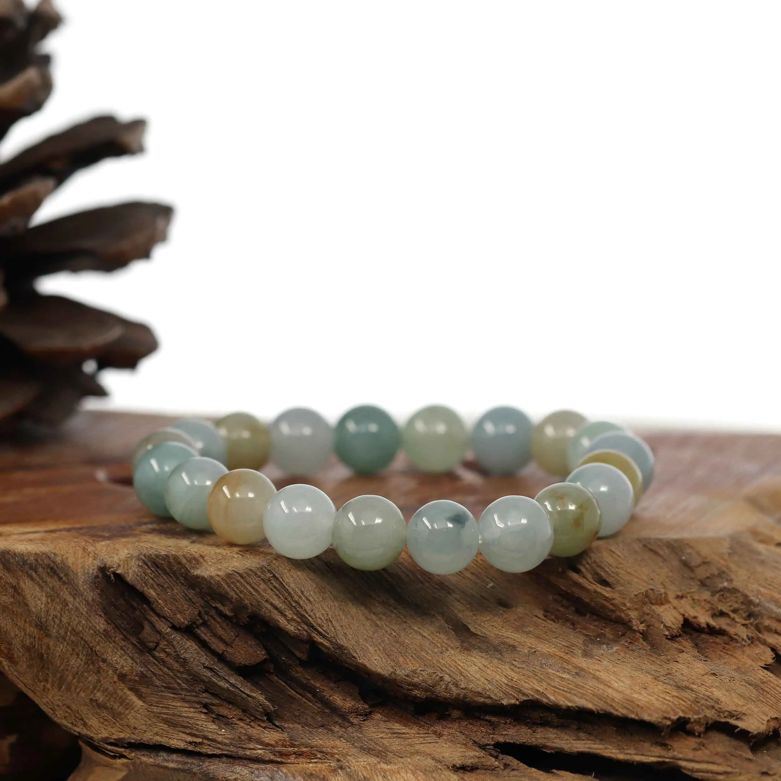 Genuine Ice Jadeite Jade Round Multiple Colors Beads Bracelet ( 9.5 mm)