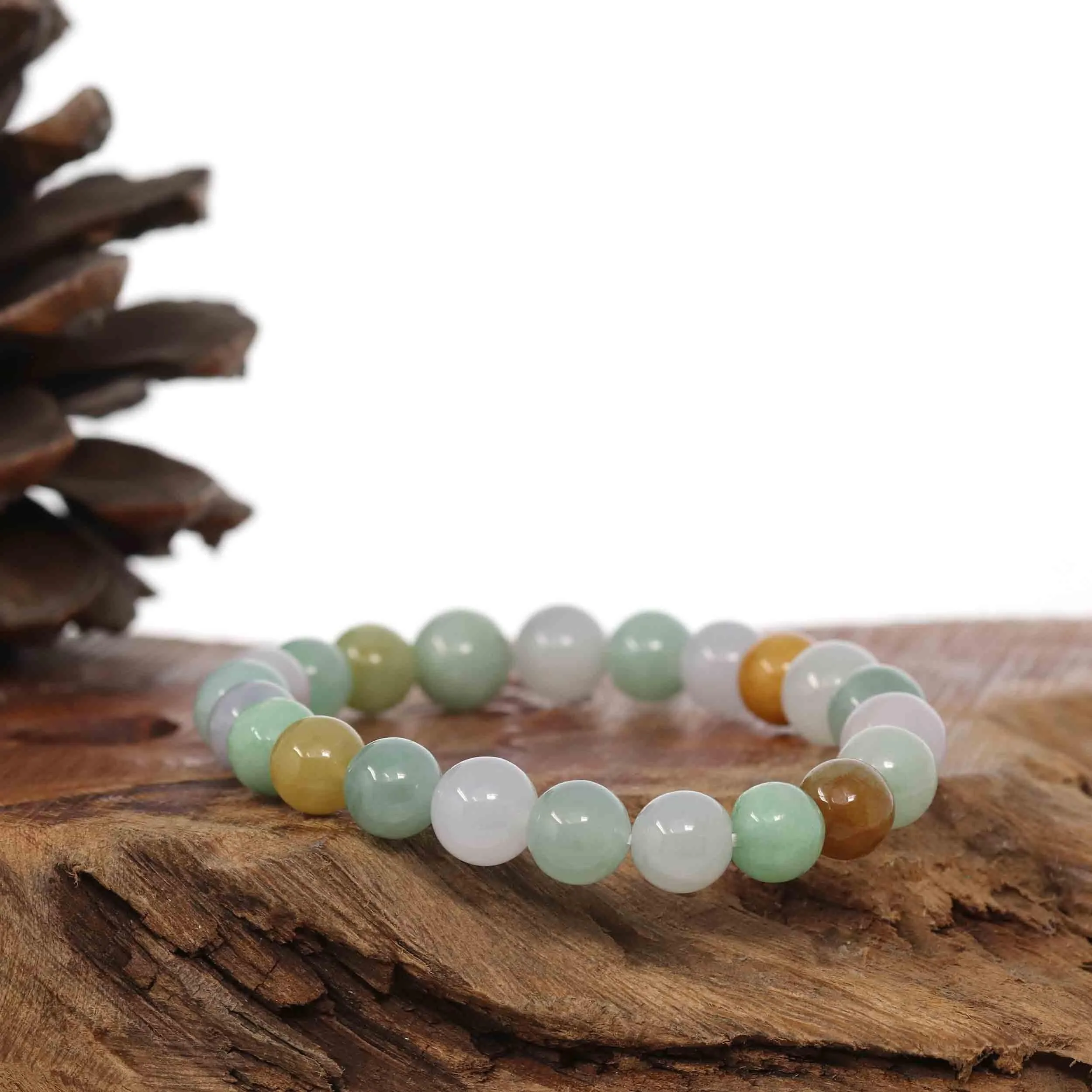 Genuine Jadeite Jade Round Multiple Colors Beads Bracelet ( 8 mm)