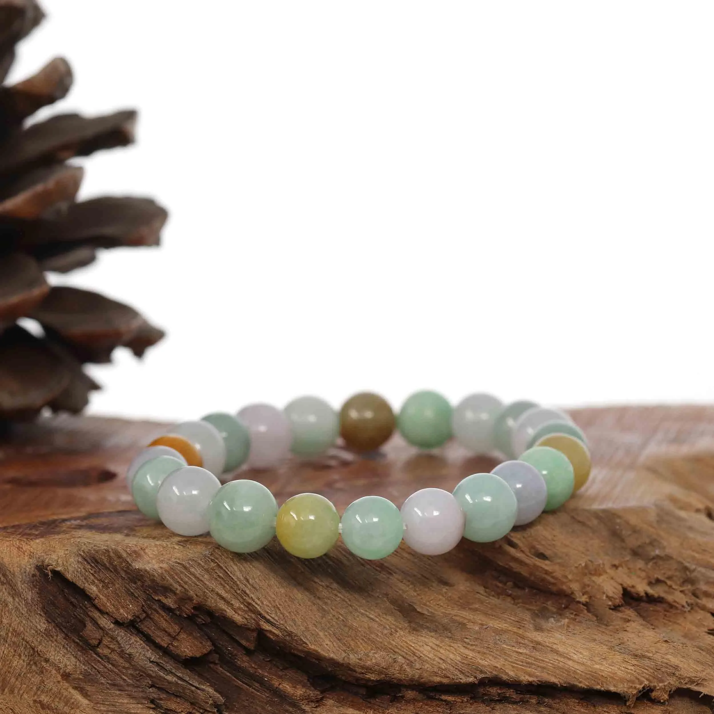 Genuine Jadeite Jade Round Multiple Colors Beads Bracelet ( 8 mm)